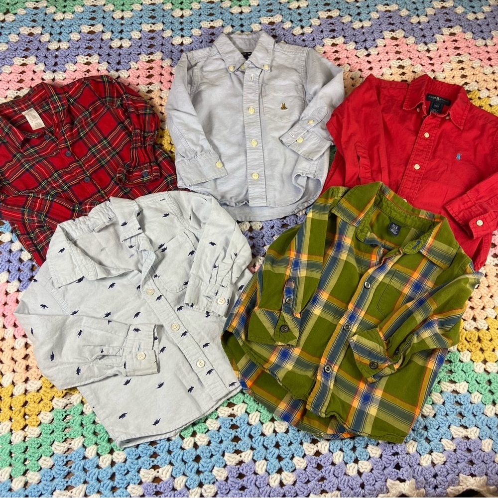 Bundle/Lot 5 Toddler Baby 2T Long sleeve Button-Up Shirts plaid